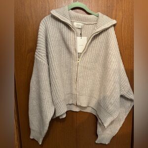 DISSH Beige Zip-Up Chunky Knit Sweater